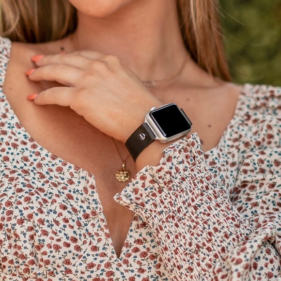 Dark Brown Strap iWatch Series 7 Leather Band Silver Jewelry Feminine Bracelet main image 6